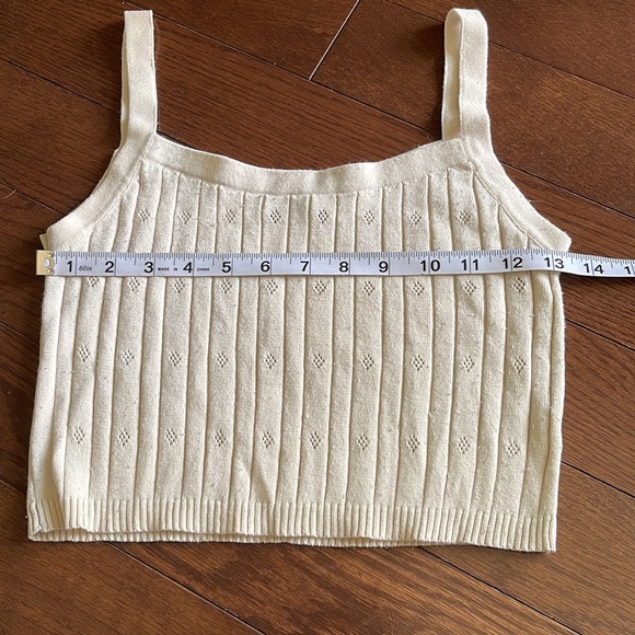 Pointelle Ribbed Knit Beige Crop Top - Picture 2 of 5